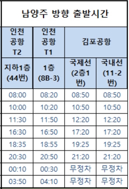 8844번-공항버스-남양주방면시간표