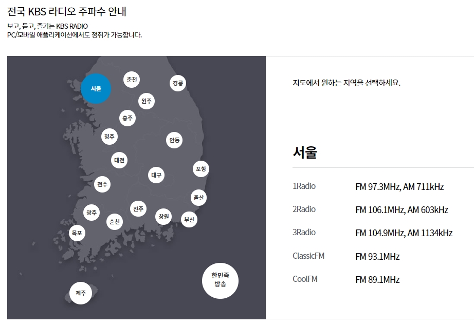 kbs라디오-주파수안내